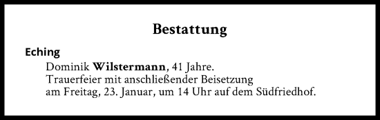 Traueranzeige von Bestattungen vom 23.01.2026 von Süddeutsche Zeitung