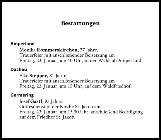 Traueranzeige von Bestattungen vom 23.01.2026 von Süddeutsche Zeitung