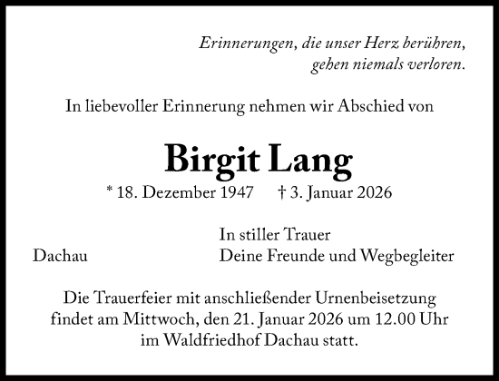 Traueranzeige von Birgit Lang von Süddeutsche Zeitung