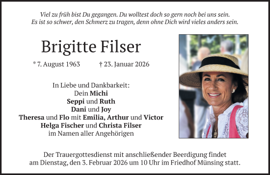 Traueranzeige von Brigitte Filser von Süddeutsche Zeitung