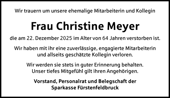 Traueranzeige von Christine Meyer von Süddeutsche Zeitung