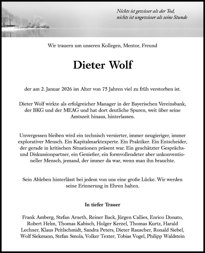 Traueranzeige für Dieter Wolf vom 24.01.2026 aus Süddeutsche Zeitung
