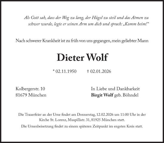 Traueranzeige von Dieter Wolf von Süddeutsche Zeitung