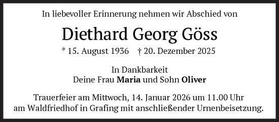 Traueranzeige von Diethard Georg Göss von Süddeutsche Zeitung