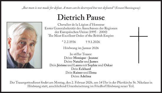 Traueranzeige von Dietrich Pause von Süddeutsche Zeitung