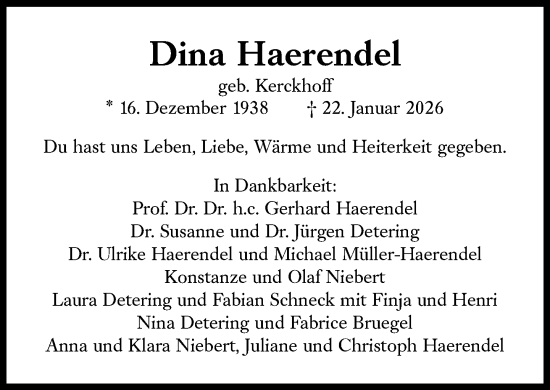 Traueranzeige von Dina Haerendel von Süddeutsche Zeitung
