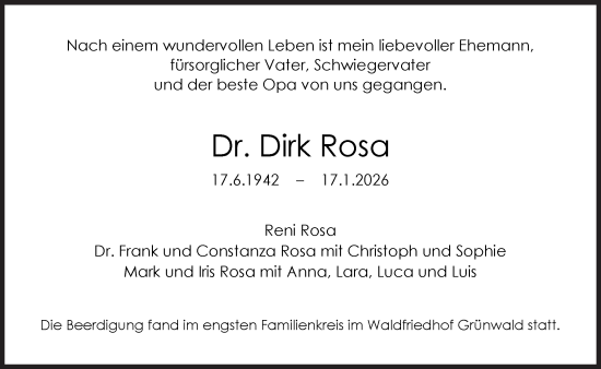 Traueranzeige von Dirk Rosa von Süddeutsche Zeitung