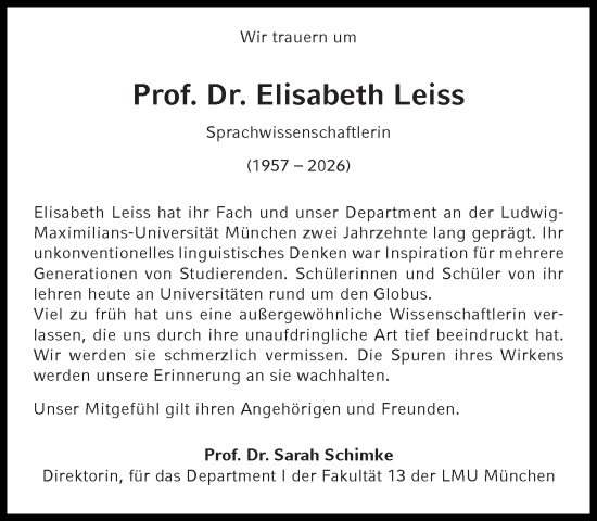 Traueranzeige von Elisabeth Leiss von Süddeutsche Zeitung