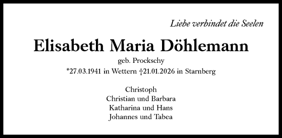 Traueranzeige von Elisabeth Maria Döhlemann von Süddeutsche Zeitung