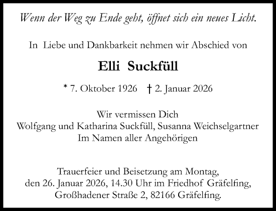 Traueranzeige von Elli Suckfüll von Süddeutsche Zeitung