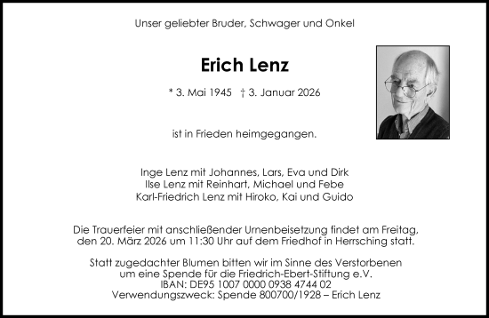 Traueranzeige von Erich Lenz von Süddeutsche Zeitung