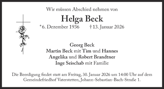Traueranzeige von Helga Beck von Süddeutsche Zeitung