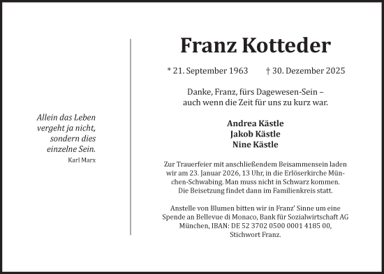 Traueranzeige von Franz Kotteder von Süddeutsche Zeitung
