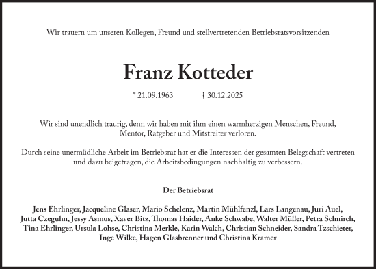 Traueranzeige von Franz Kotteder von Süddeutsche Zeitung