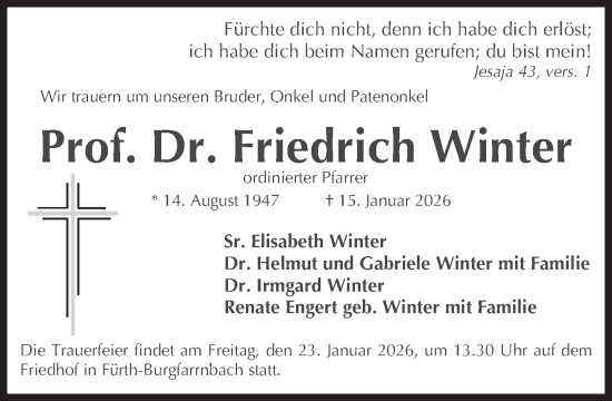 Traueranzeige von Friedrich Winter von Süddeutsche Zeitung