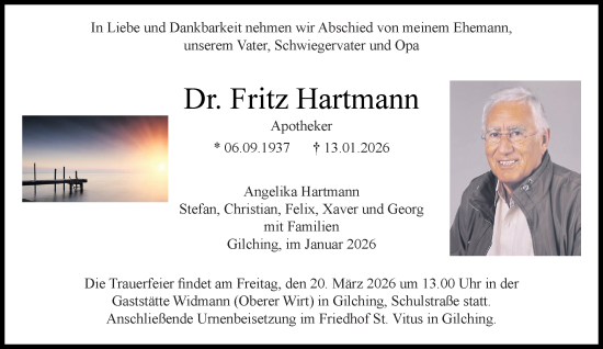 Traueranzeige von Fritz Hartmann von Süddeutsche Zeitung