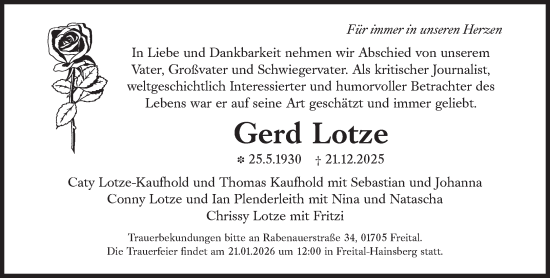 Traueranzeige von Gerd Lotze von Süddeutsche Zeitung