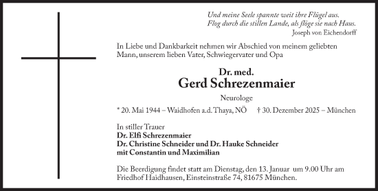 Traueranzeige von Gerd Schrezenmaier von Süddeutsche Zeitung
