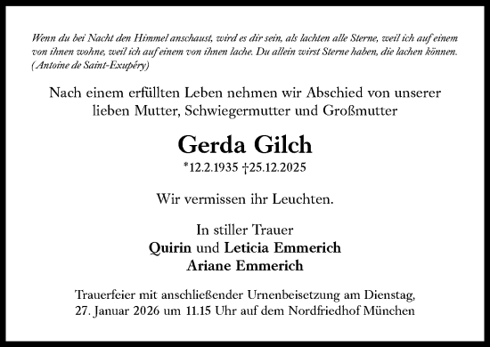 Traueranzeige von Gerda Gilch von Süddeutsche Zeitung