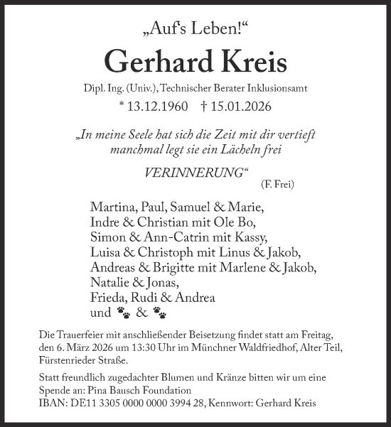Traueranzeige von Gerhard Kreis von Süddeutsche Zeitung