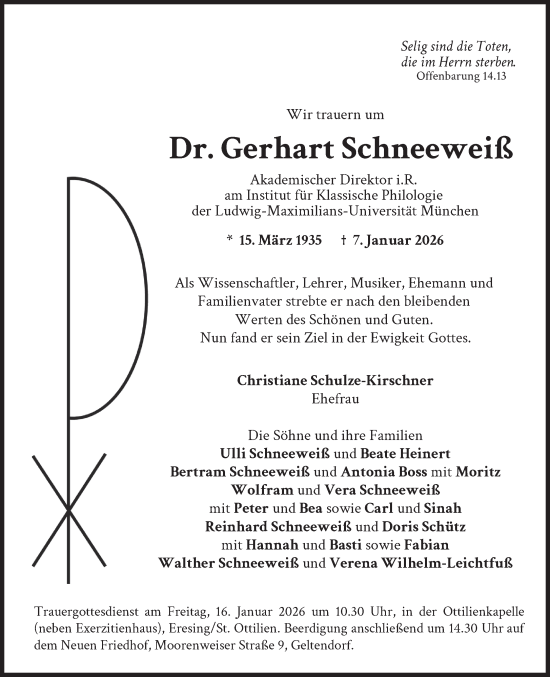 Traueranzeige von Gerhart Schneeweiß von Süddeutsche Zeitung