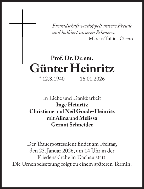 Traueranzeige von Günter Heinritz von Süddeutsche Zeitung