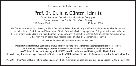 Traueranzeige von Günter Heinritz von Süddeutsche Zeitung