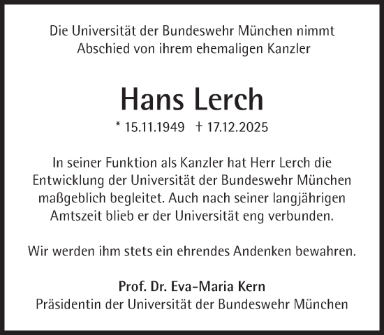 Traueranzeige von Hans Lerch von Süddeutsche Zeitung