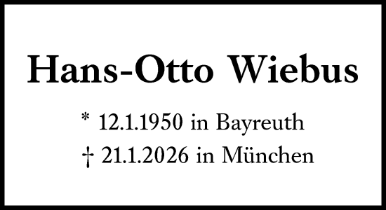 Traueranzeige von Hans-Otto Wiebus von Süddeutsche Zeitung