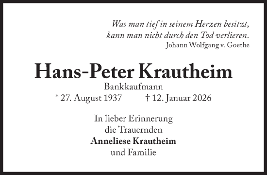 Traueranzeige von Hans-Peter Krautheim von Süddeutsche Zeitung