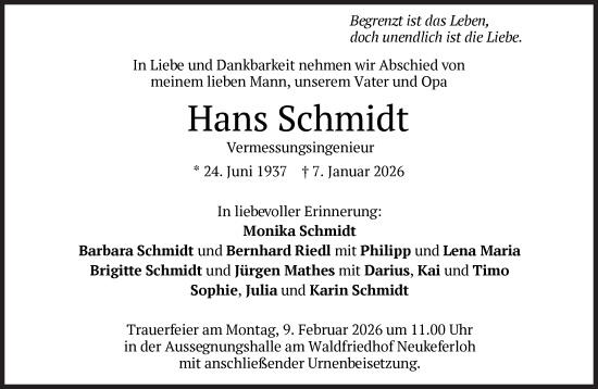 Traueranzeige von Hans Schmidt von Süddeutsche Zeitung