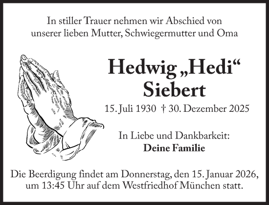 Traueranzeige von Hedwig Siebert von Süddeutsche Zeitung