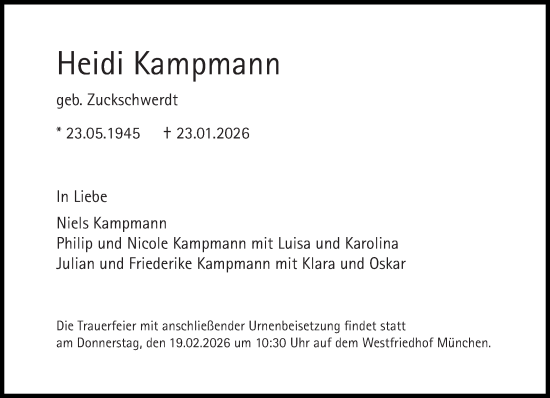 Traueranzeige von Heidi Kampmann von Süddeutsche Zeitung