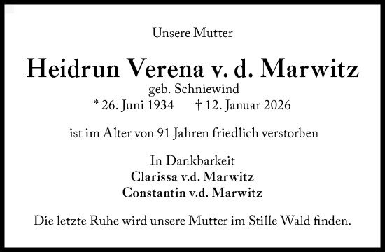 Traueranzeige von Heidrun Verena v. d. Marwitz von Süddeutsche Zeitung