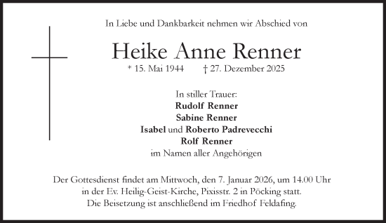 Traueranzeige von Heike Anne Renner von Süddeutsche Zeitung