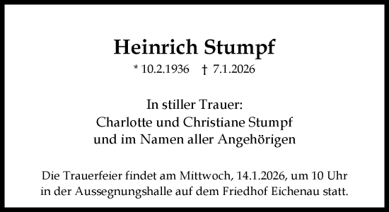 Traueranzeige von Heinrich Stumpf von Süddeutsche Zeitung
