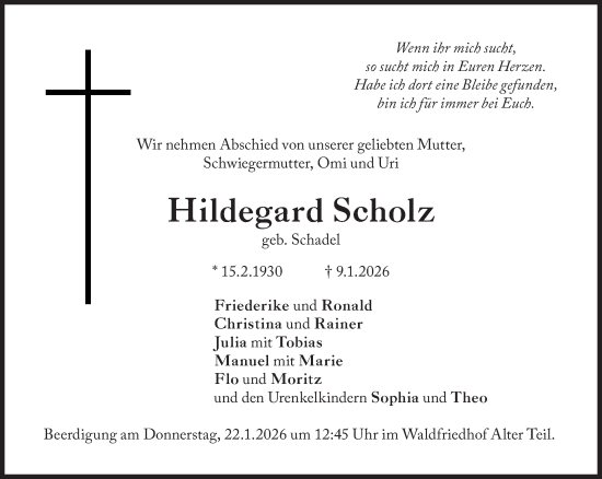 Traueranzeige von Hildegard Scholz von Süddeutsche Zeitung