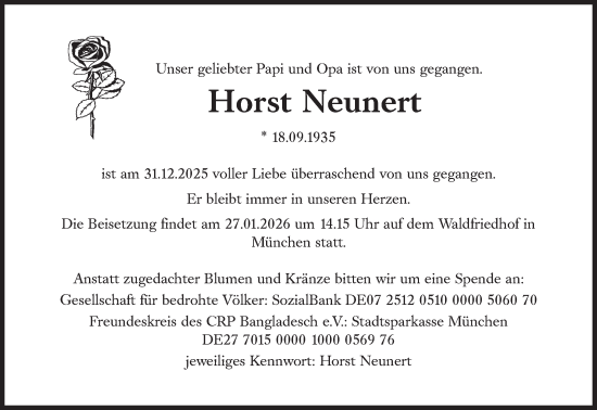 Traueranzeige von Horst Neunert von Süddeutsche Zeitung
