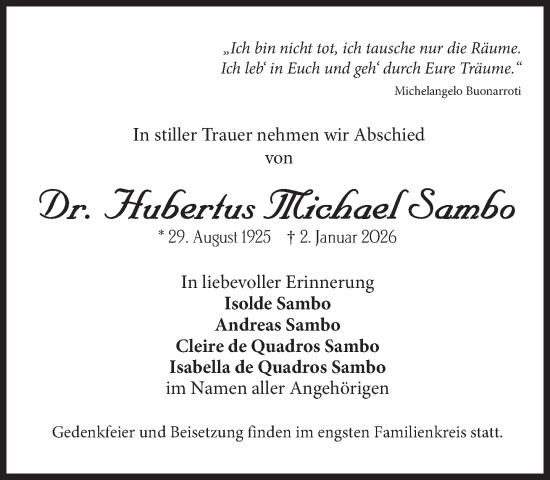 Traueranzeige von Hubertus Michael Sambo von Süddeutsche Zeitung