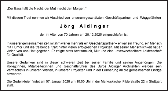 Traueranzeige von Jörg Aldinger von Süddeutsche Zeitung