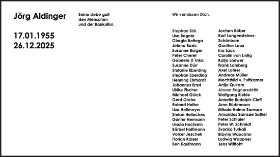 Traueranzeige von Jörg Aldinger von Süddeutsche Zeitung