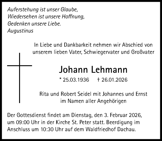 Traueranzeige von Johann Lehmann von Süddeutsche Zeitung