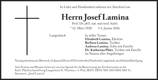 Traueranzeige von Josef Lamina von Süddeutsche Zeitung