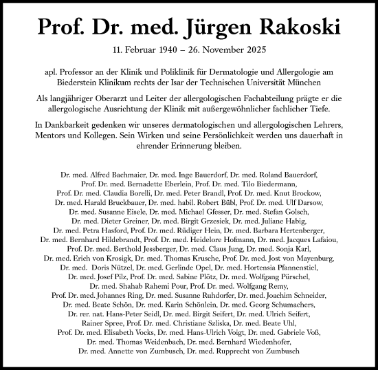 Traueranzeige von Jürgen Rakoski von Süddeutsche Zeitung