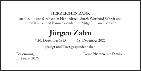 Traueranzeige von Jürgen Zahn von Süddeutsche Zeitung