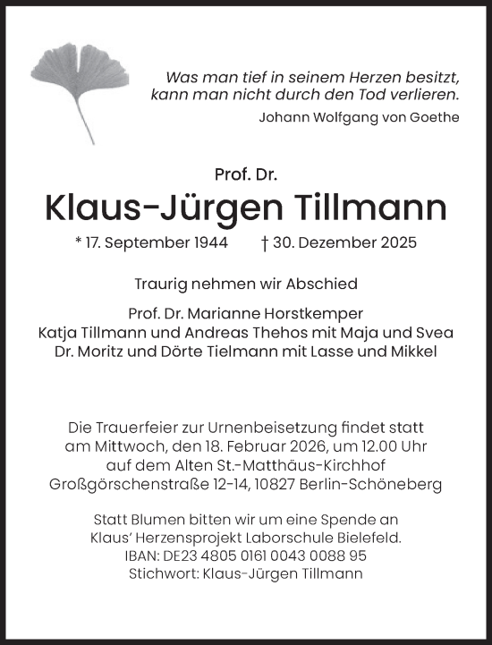 Traueranzeige von Klaus-Jürgen Tillmann von Süddeutsche Zeitung