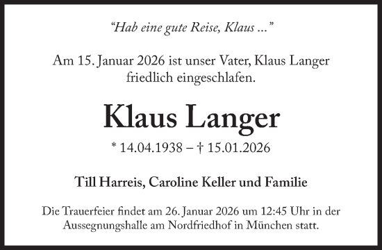 Traueranzeige von Klaus Langer von Süddeutsche Zeitung