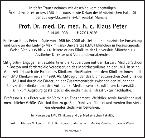 Traueranzeige von Klaus Peter von Süddeutsche Zeitung