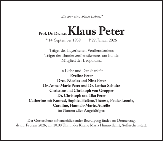 Traueranzeige von Klaus Peter von Süddeutsche Zeitung