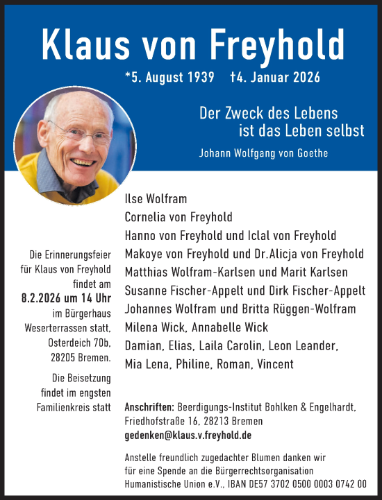 Traueranzeige von Klaus von Freyhold von Süddeutsche Zeitung